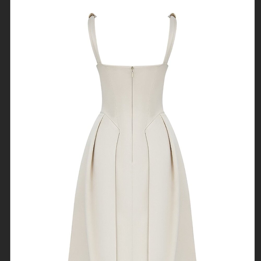NWT HOUSE OF CB Paloma vintage cream satin pleated midi dress - Picture 9 of 15